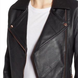 NWOT Ted Baker Lizia Black Leather Moto Jacket